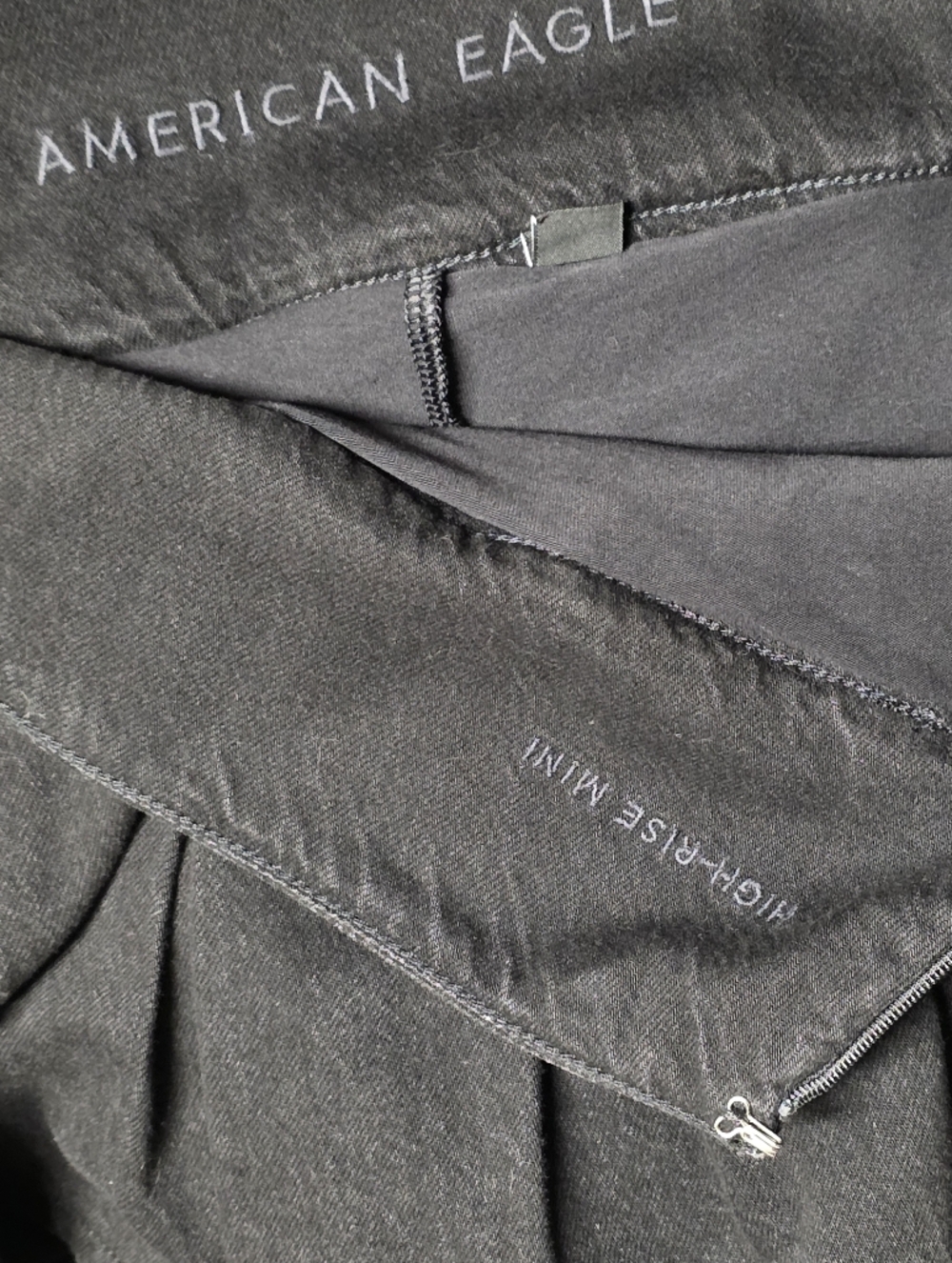 NEW American Eagle Black Denim Pleated Skater Mini Skirt With Shorts Size Small - Picture 3 of 6